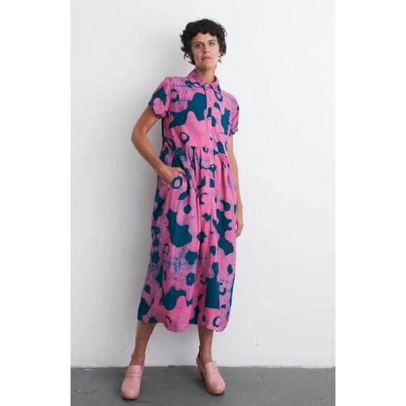 OSEI DURO Sz M Medium Imperium Dress Pool Party Pink Teal Midi Rayon - Picture 1 of 13